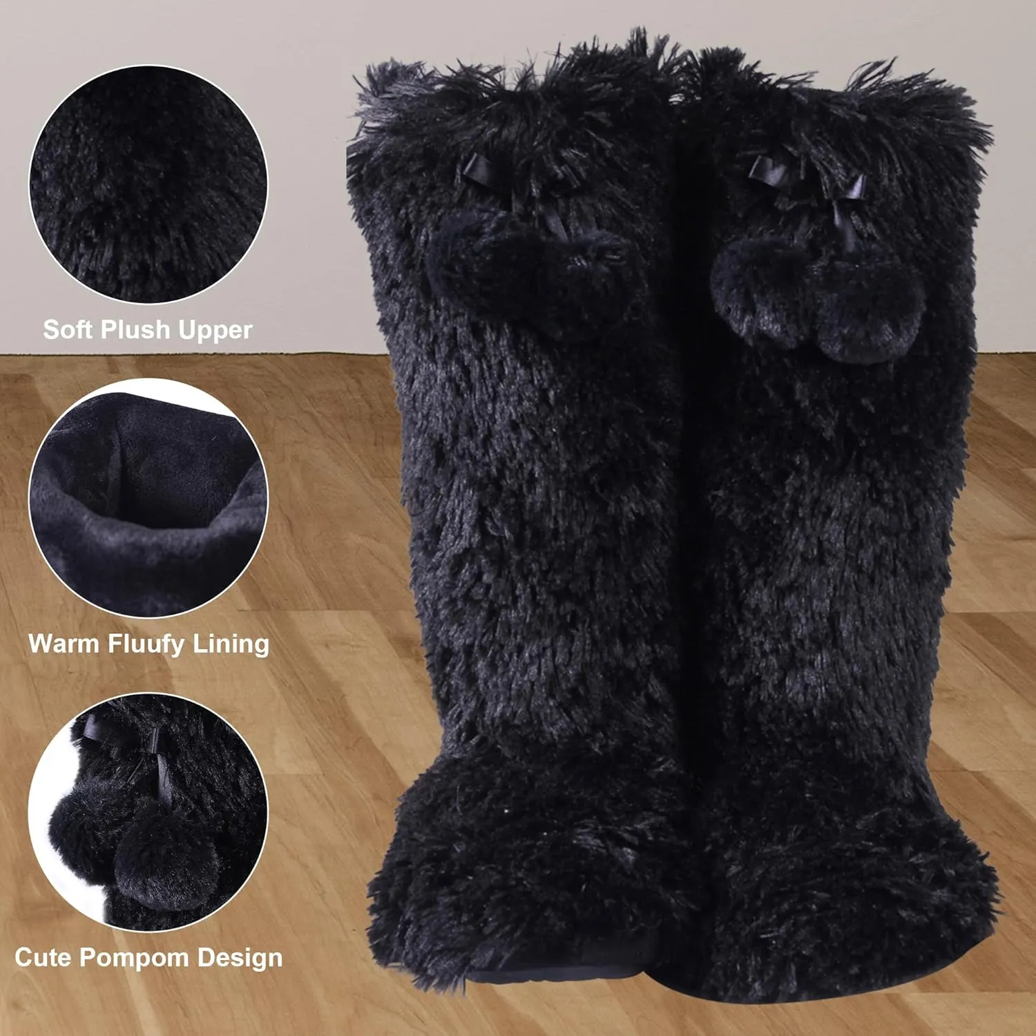 Furry Plush Slipper Booties for Women Warm Fur House Slippers with Anti-slip Sole Home Bedroom Indoor House Boots