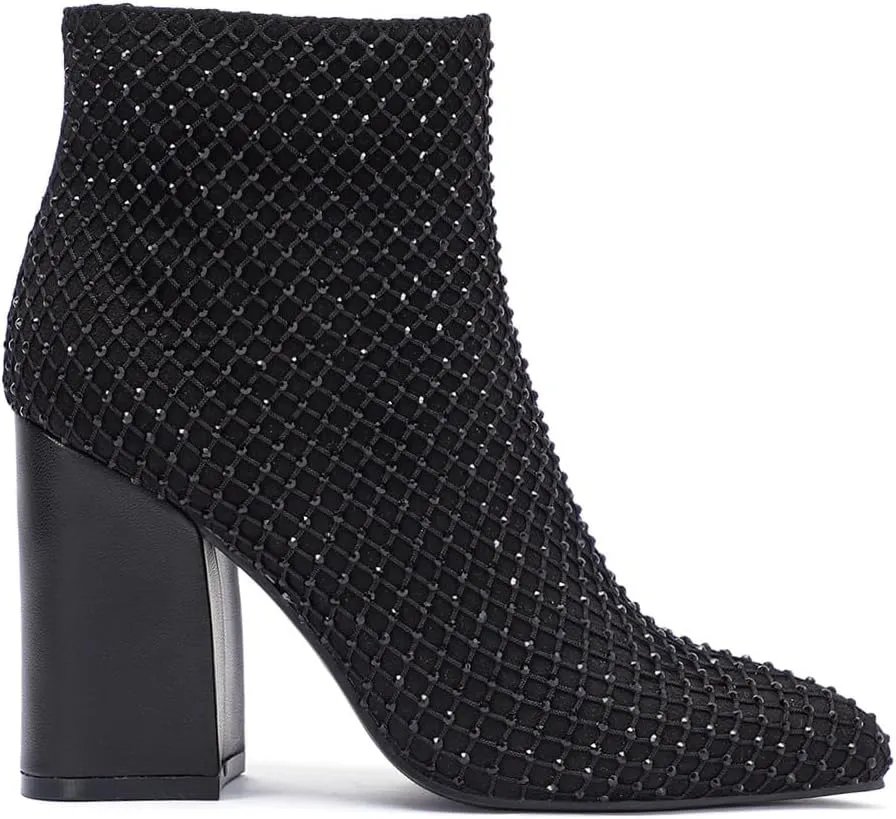 geluboao Ankle Boots for Women Sexy Bling Rhinestone Pointed Toe Side Zipper Fashion Chunky High Heeled Short Booties