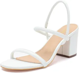 geluboao Heels for Women Classic Open Round Toe Three Straps Slip On Block Low Heel Sandals Strappy Ankle Strap Chunky Heeled Sandals Party Wedding Dress Shoes