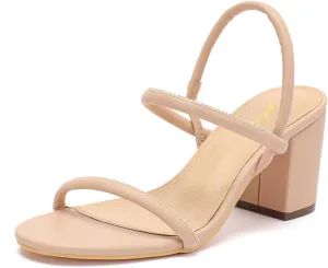 geluboao Heels for Women Classic Open Round Toe Three Straps Slip On Block Low Heel Sandals Strappy Ankle Strap Chunky Heeled Sandals Party Wedding Dress Shoes