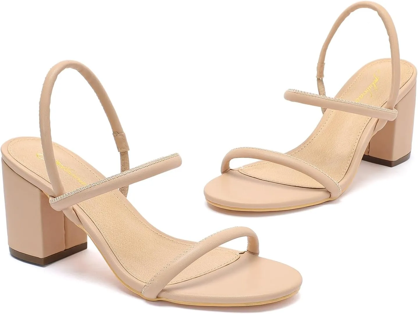geluboao Heels for Women Classic Open Round Toe Three Straps Slip On Block Low Heel Sandals Strappy Ankle Strap Chunky Heeled Sandals Party Wedding Dress Shoes