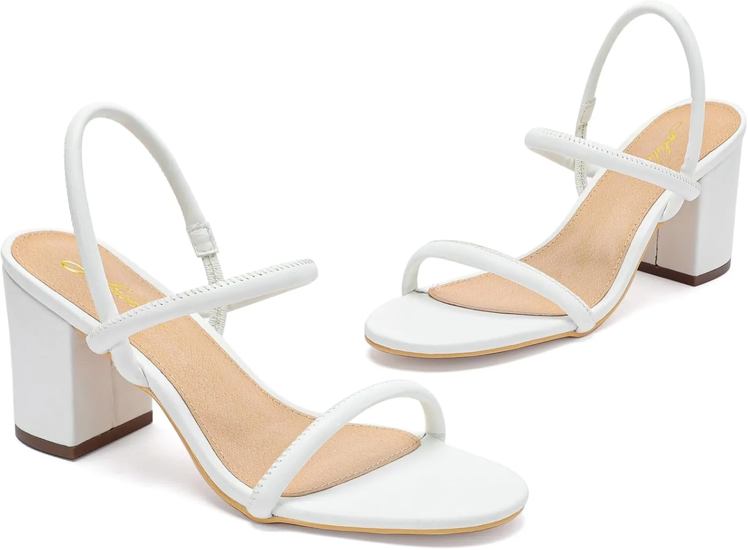 geluboao Heels for Women Classic Open Round Toe Three Straps Slip On Block Low Heel Sandals Strappy Ankle Strap Chunky Heeled Sandals Party Wedding Dress Shoes