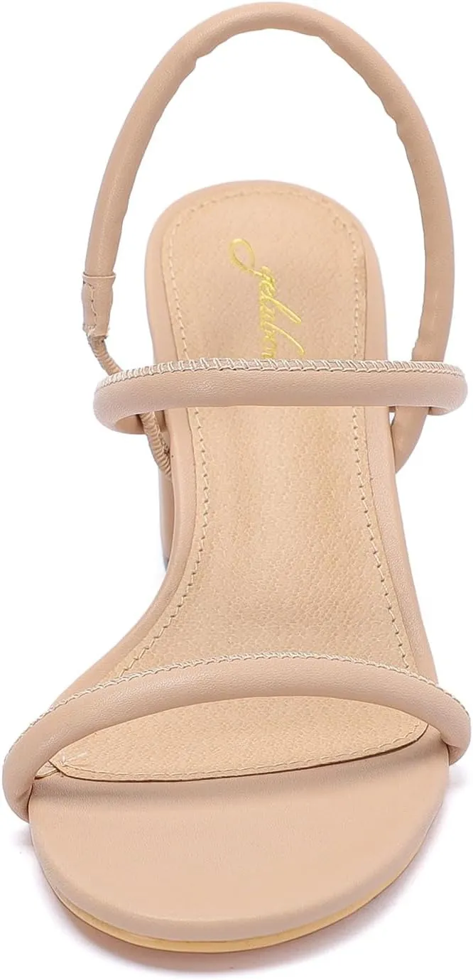geluboao Heels for Women Classic Open Round Toe Three Straps Slip On Block Low Heel Sandals Strappy Ankle Strap Chunky Heeled Sandals Party Wedding Dress Shoes