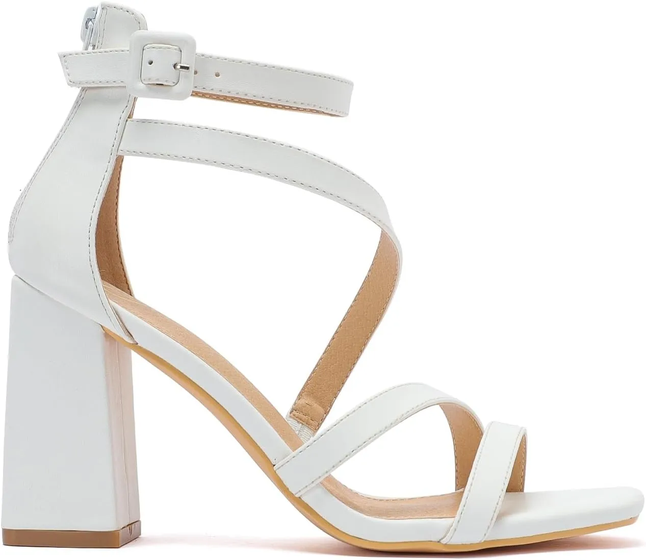geluboao Heels for Womens Sexy Open Square Toe Strappy Chunky High Heels Sandals Ankle Strap Buckle Block Heeled Sandals