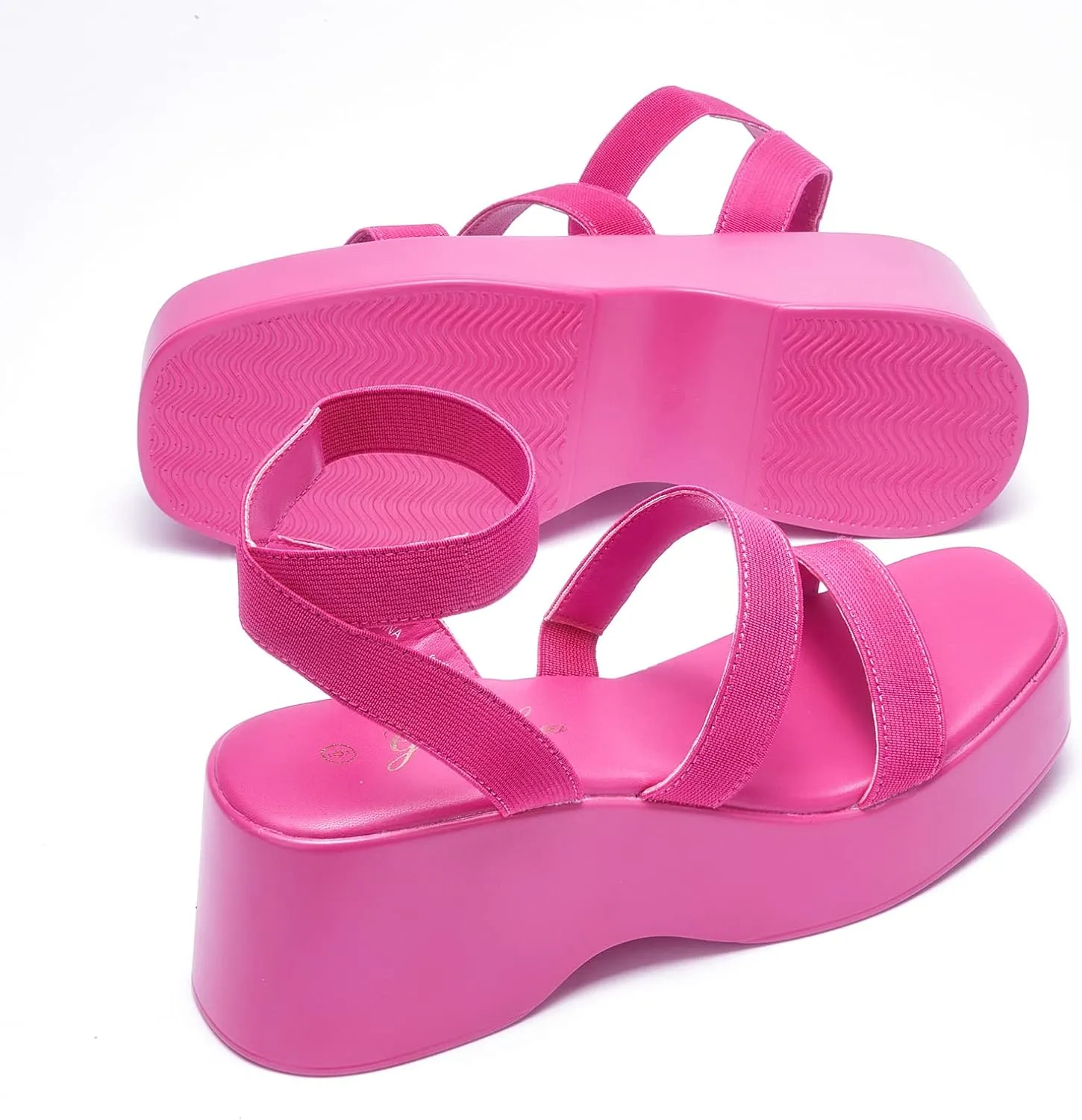 GENSHUO Women's Platform Open Toe Ankle Strap Casual Elastic Strap Flatform Wedge Sandals