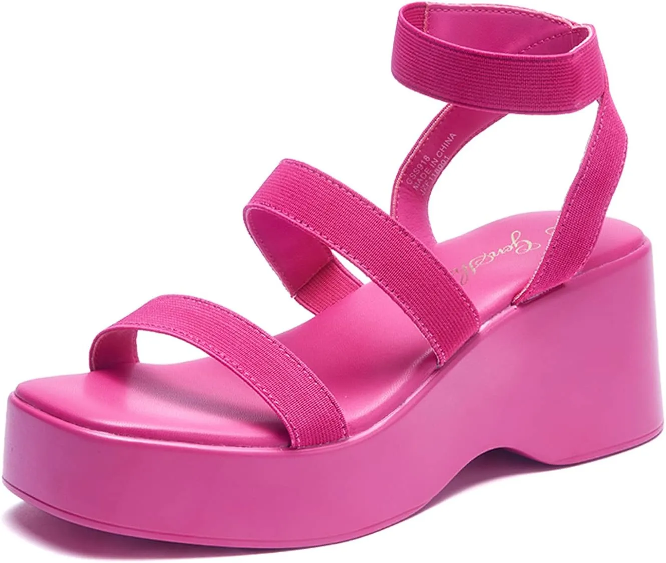 GENSHUO Women's Platform Open Toe Ankle Strap Casual Elastic Strap Flatform Wedge Sandals