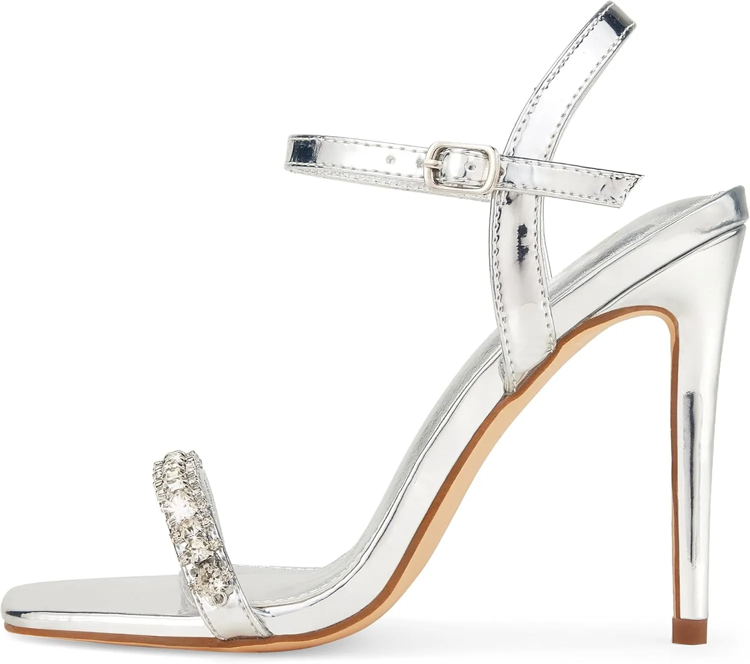 GENSHUO Women's Square Toe Strappy Stiletto Heels,4 Inch Open Toe Heel Sandals Ankle Strap Buckle Sexy High Heeled Prom Party Wedding Daily Wear Dress Shoes