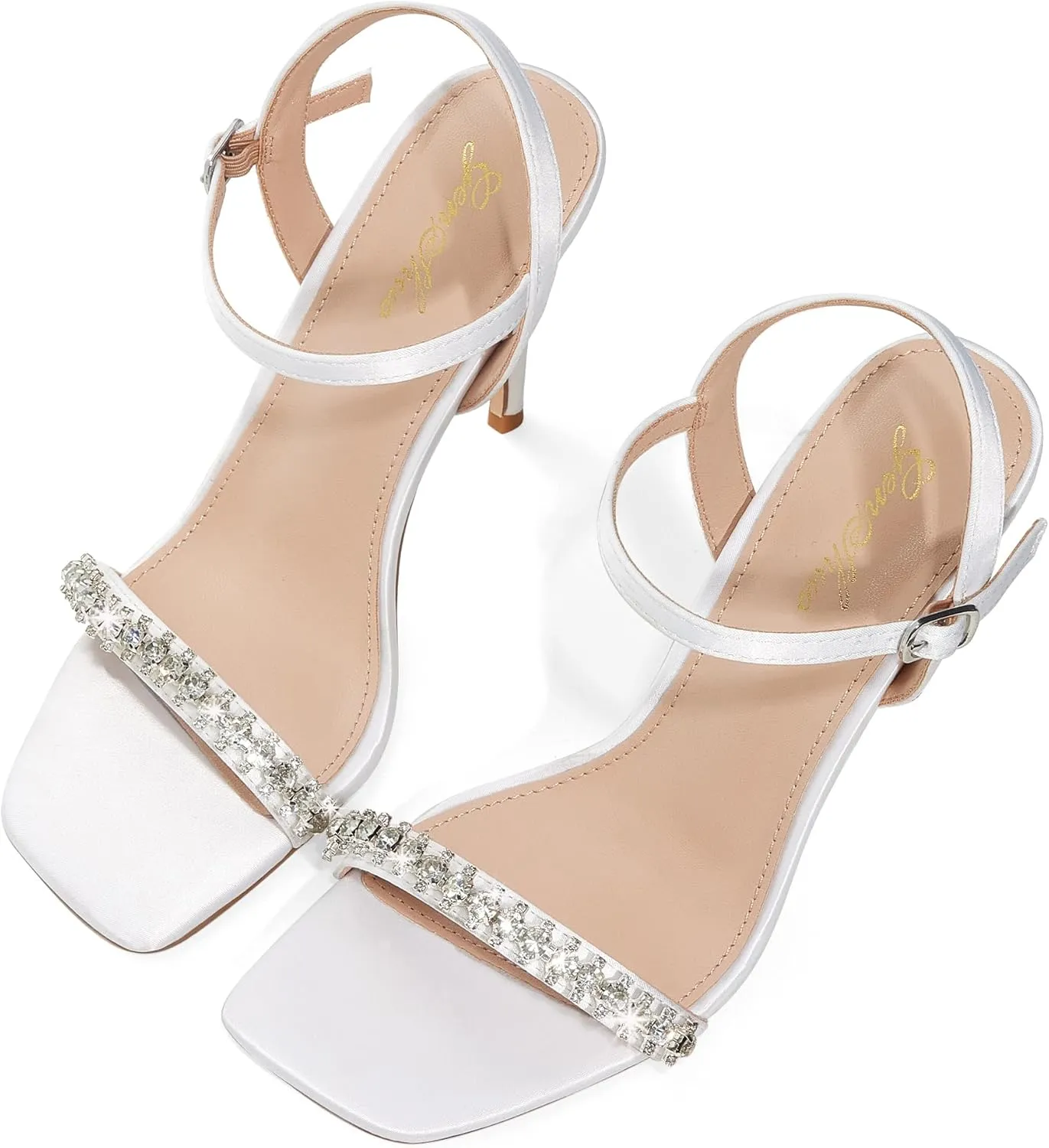 GENSHUO Women's Square Toe Strappy Stiletto Heels,4 Inch Open Toe Heel Sandals Ankle Strap Buckle Sexy High Heeled Prom Party Wedding Daily Wear Dress Shoes