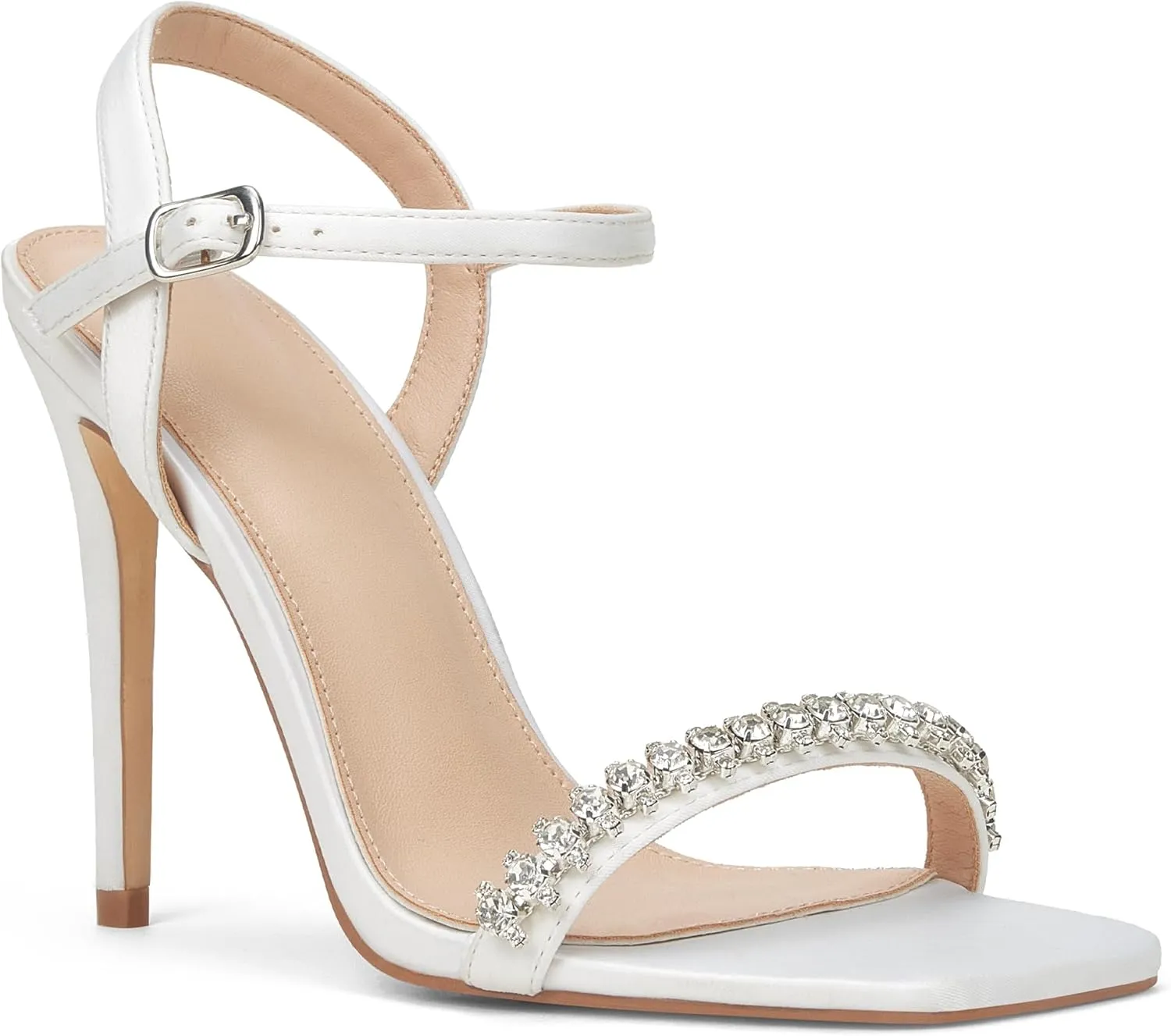 GENSHUO Women's Square Toe Strappy Stiletto Heels,4 Inch Open Toe Heel Sandals Ankle Strap Buckle Sexy High Heeled Prom Party Wedding Daily Wear Dress Shoes