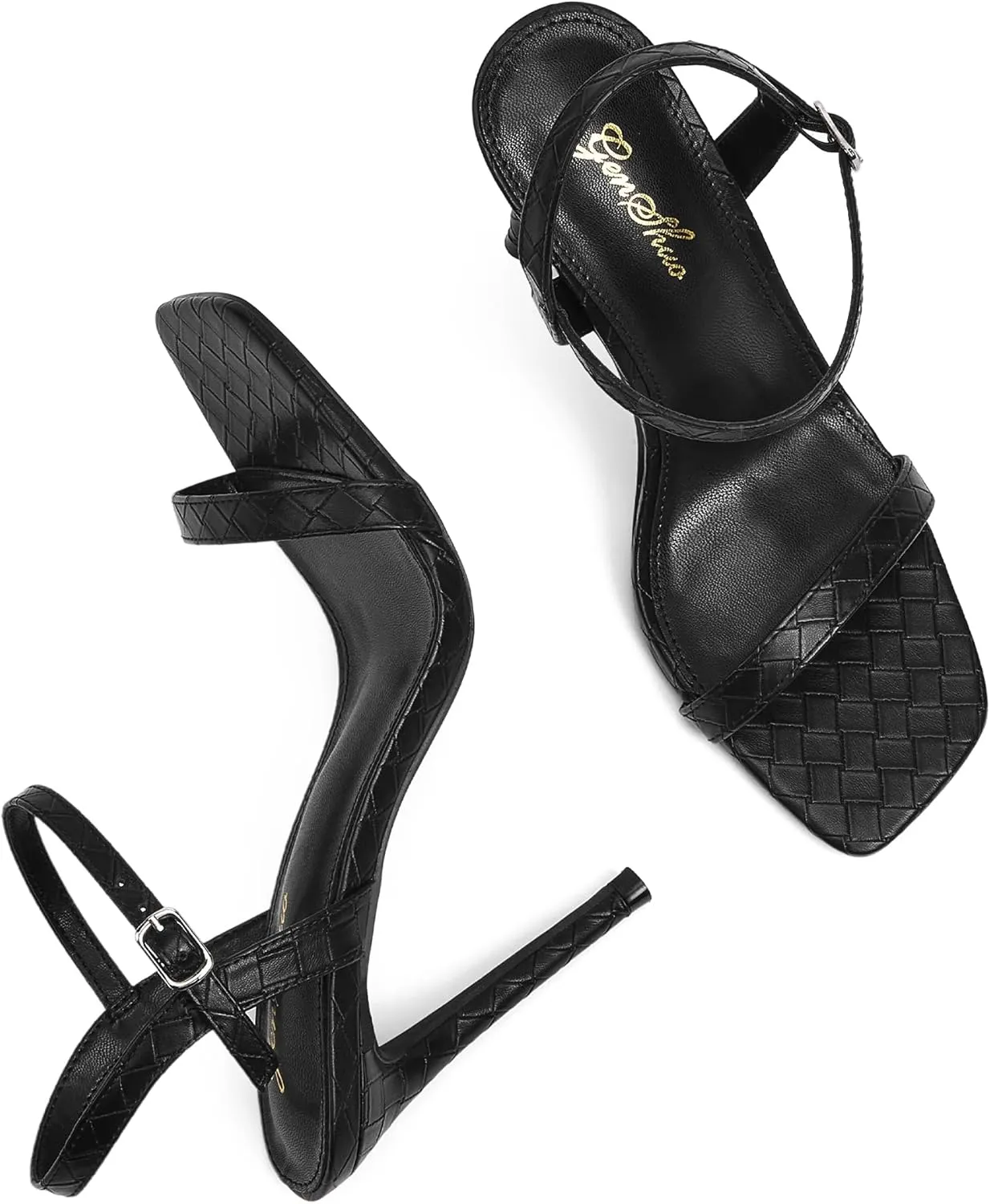 GENSHUO Women's Square Toe Strappy Stiletto Heels,4 Inch Open Toe Heel Sandals Ankle Strap Buckle Sexy High Heeled Prom Party Wedding Daily Wear Dress Shoes