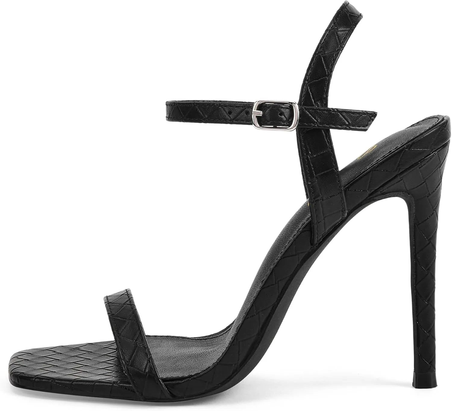 GENSHUO Women's Square Toe Strappy Stiletto Heels,4 Inch Open Toe Heel Sandals Ankle Strap Buckle Sexy High Heeled Prom Party Wedding Daily Wear Dress Shoes