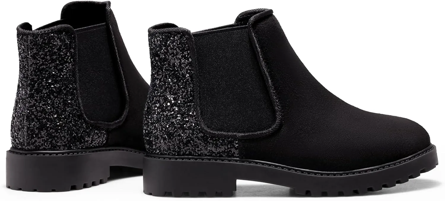 Girls Boots Kids Platform Ankle Boots Glitter Winter Boots For Teen Girls Toddler Boots Elastic Low Heel Girls Booties For Little Kids/Big Kids