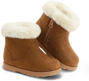 Girls-Boots-Warm-Ankle-Winter-Boots Kids Soft Plush Lining Fur Collar with Zipper Snow Bootie Indoor Outdoor Shoes for Toddler Little Big Kids Girls