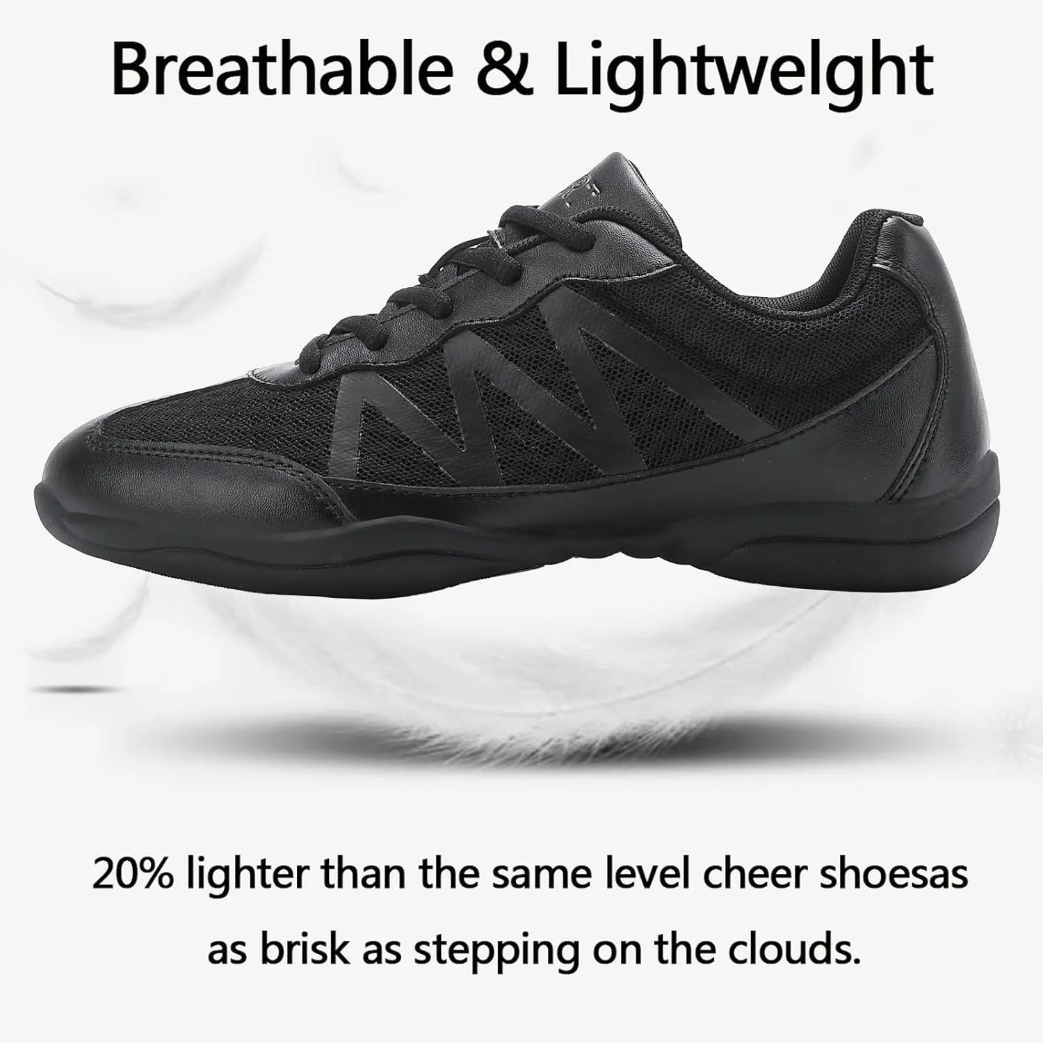 Girls Cheer Shoes Black Breathable Cheerleading Shoes Non-Slip for Cheer Competitions, Practice, Dance, Gymnastics Size Little Kid 12 to Women 11.5