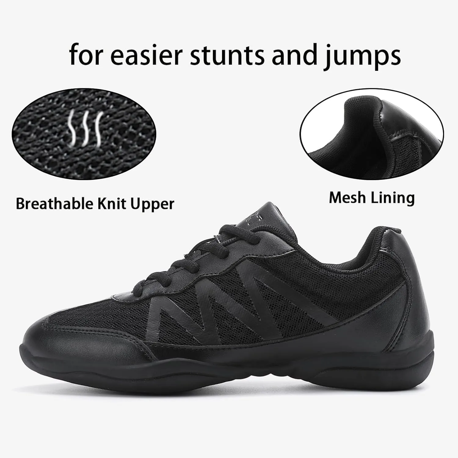 Girls Cheer Shoes Black Breathable Cheerleading Shoes Non-Slip for Cheer Competitions, Practice, Dance, Gymnastics Size Little Kid 12 to Women 11.5