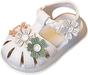 Girls Flower Sandals Light Up Sandals Stylish Soft Bottom Little Girls Beach Shoes White