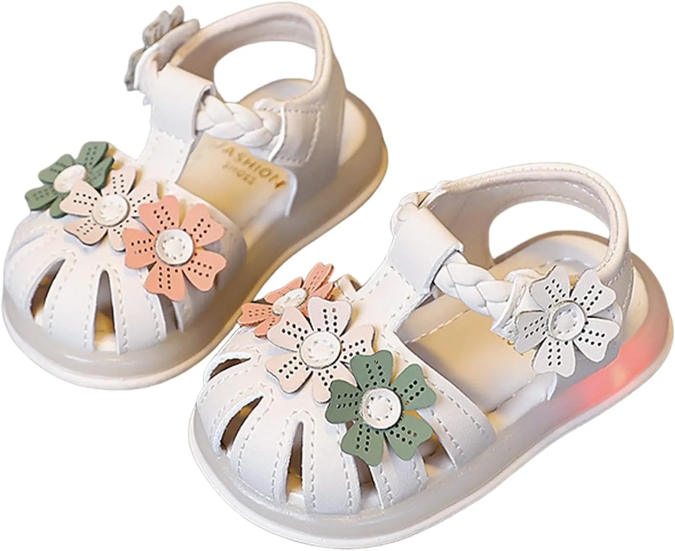 Girls Flower Sandals Light Up Sandals Stylish Soft Bottom Little Girls Beach Shoes White