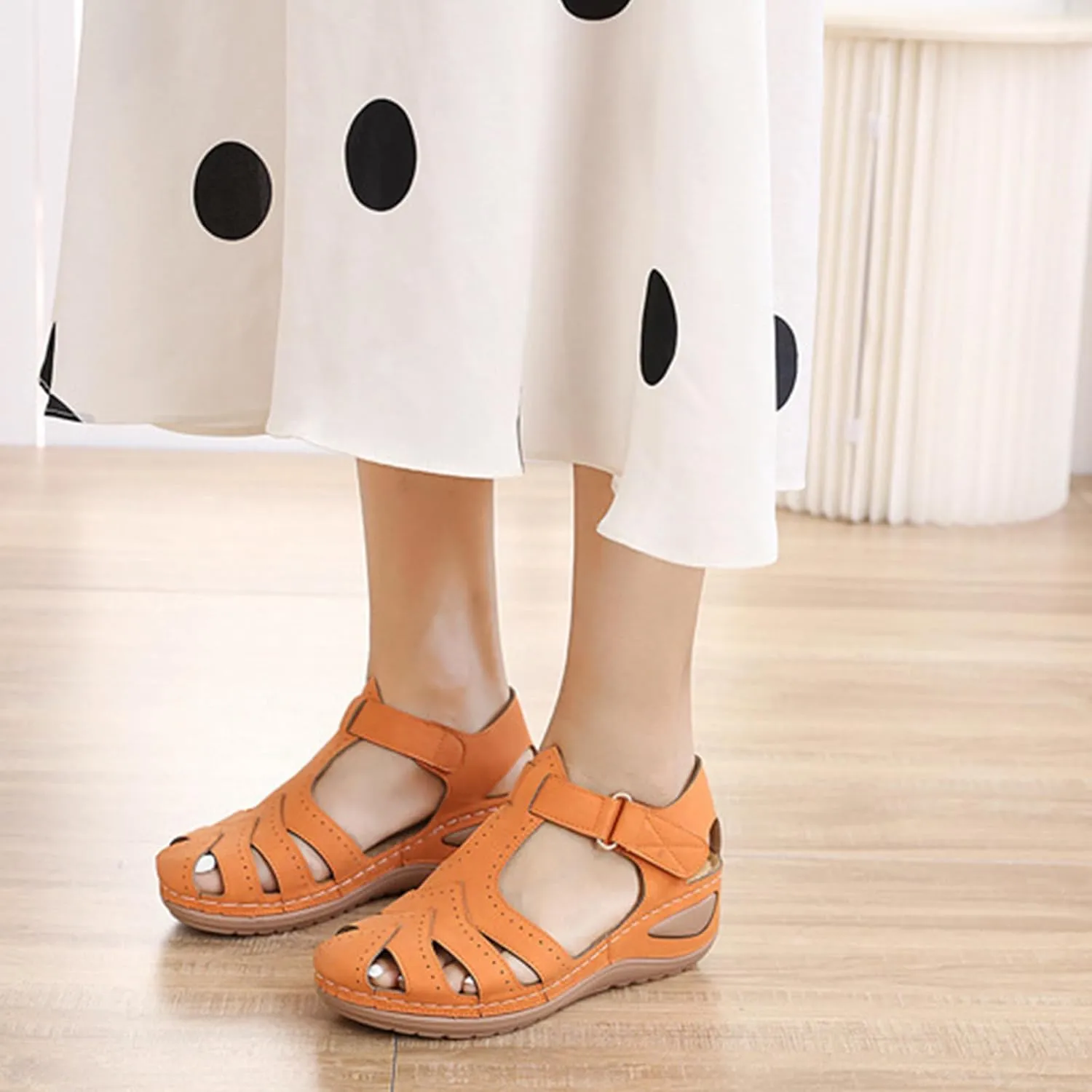 Gladiator Sandals for Women Slip On Comfortable Closed Toe Wedge Sandals Breathable Cutout Soft Cushion Wedges with Arch Support Dressy Summer Ankle Strap Vacation Shoes