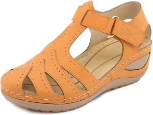 Gladiator Sandals for Women Slip On Comfortable Closed Toe Wedge Sandals Breathable Cutout Soft Cushion Wedges with Arch Support Dressy Summer Ankle Strap Vacation Shoes