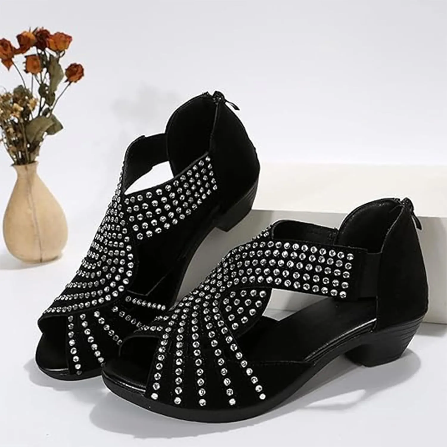 Glow Step Orthopedic Sandals,Glow Step Orthopedic Low Heel Cut-Out Sandals,Sparkly Rhinestone Low Wedge Heel Shoes For Women Open Toe Dress Cut Out Shoes Comfortable Dressy Summer Vacation