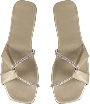GORGLITTER Women's Rhinestone Cross Strap Flat Dress Strappy Sandals Cute Open Toe Slip On Slide