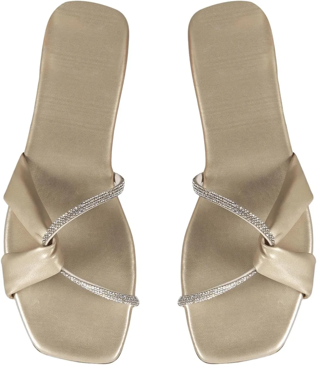 GORGLITTER Women's Rhinestone Cross Strap Flat Dress Strappy Sandals Cute Open Toe Slip On Slide
