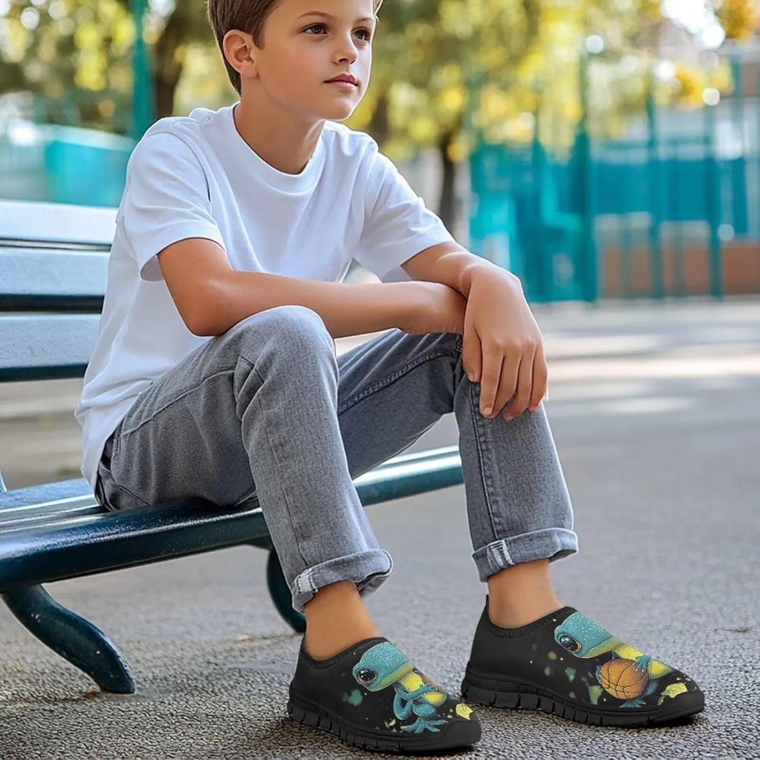 GOSTONG Boys Girls Slip On Sneakers Little Big Kids Casual Gym Tennis Shoes Lightweight Non Slip Walking Shoes Black Sole Size 11-15