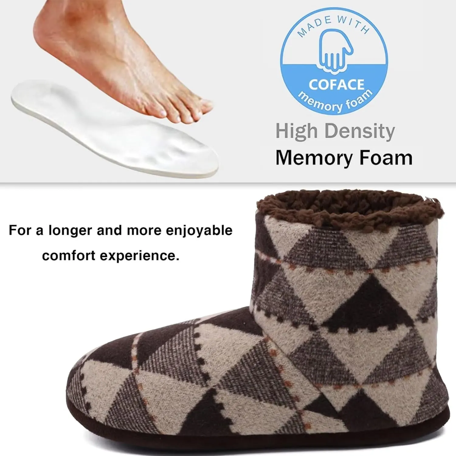 GPOS Knit Rock Wool Warm Men Indoor Pull on Cozy Memory Foam Slipper Boots Soft Rubber Sole