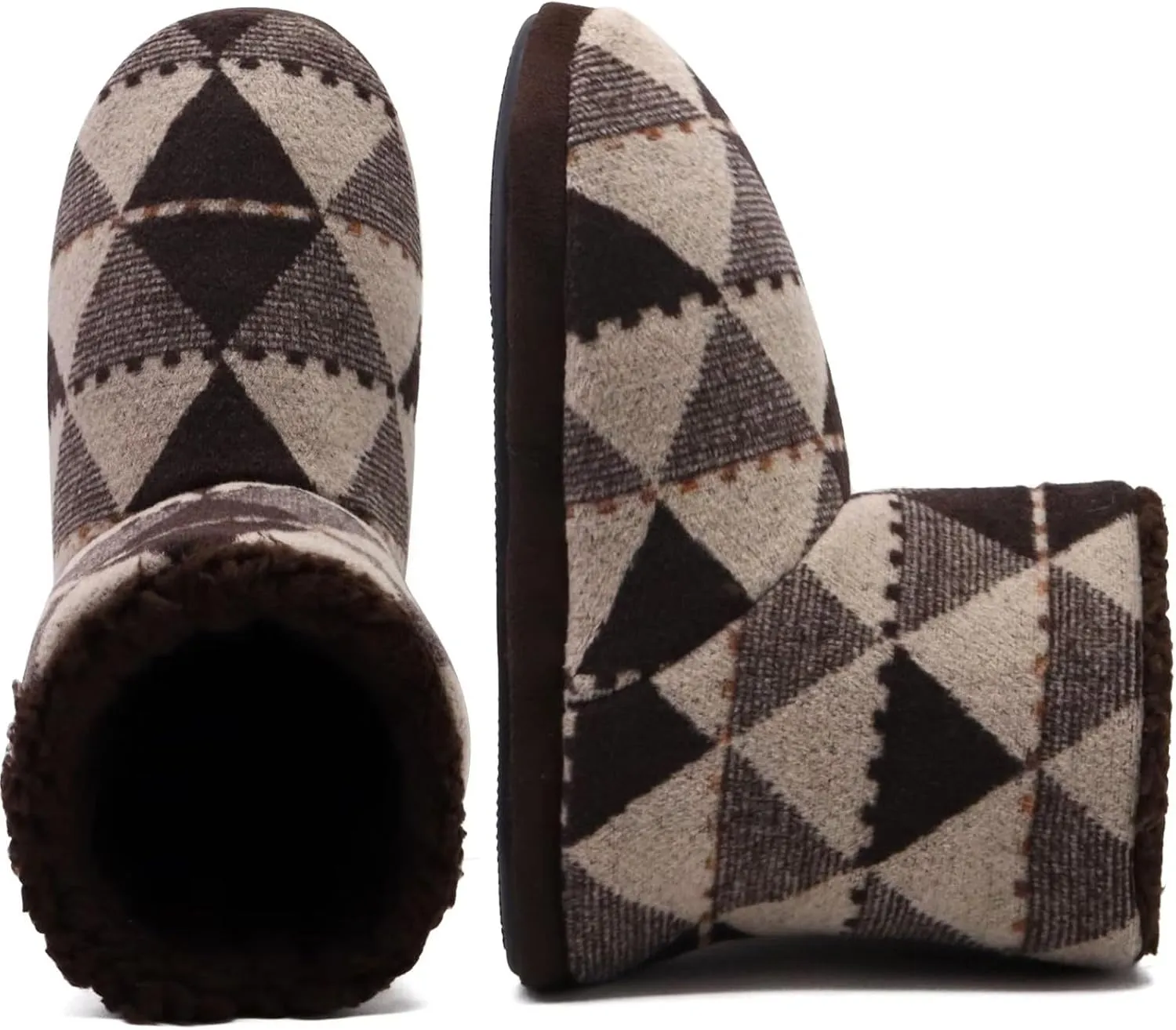 GPOS Knit Rock Wool Warm Men Indoor Pull on Cozy Memory Foam Slipper Boots Soft Rubber Sole
