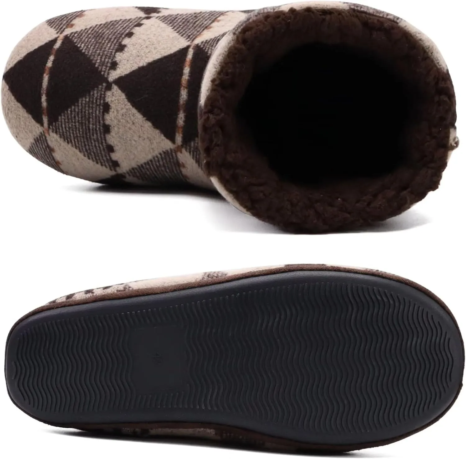 GPOS Knit Rock Wool Warm Men Indoor Pull on Cozy Memory Foam Slipper Boots Soft Rubber Sole