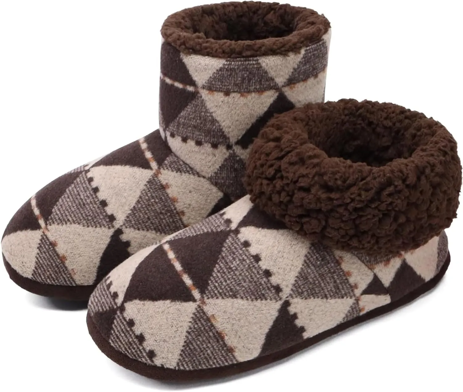 GPOS Knit Rock Wool Warm Men Indoor Pull on Cozy Memory Foam Slipper Boots Soft Rubber Sole
