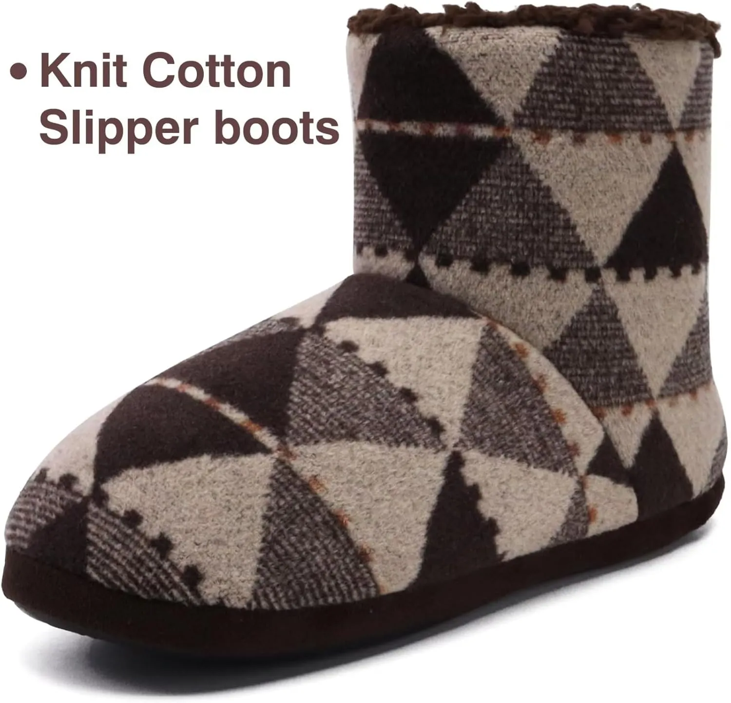 GPOS Knit Rock Wool Warm Men Indoor Pull on Cozy Memory Foam Slipper Boots Soft Rubber Sole