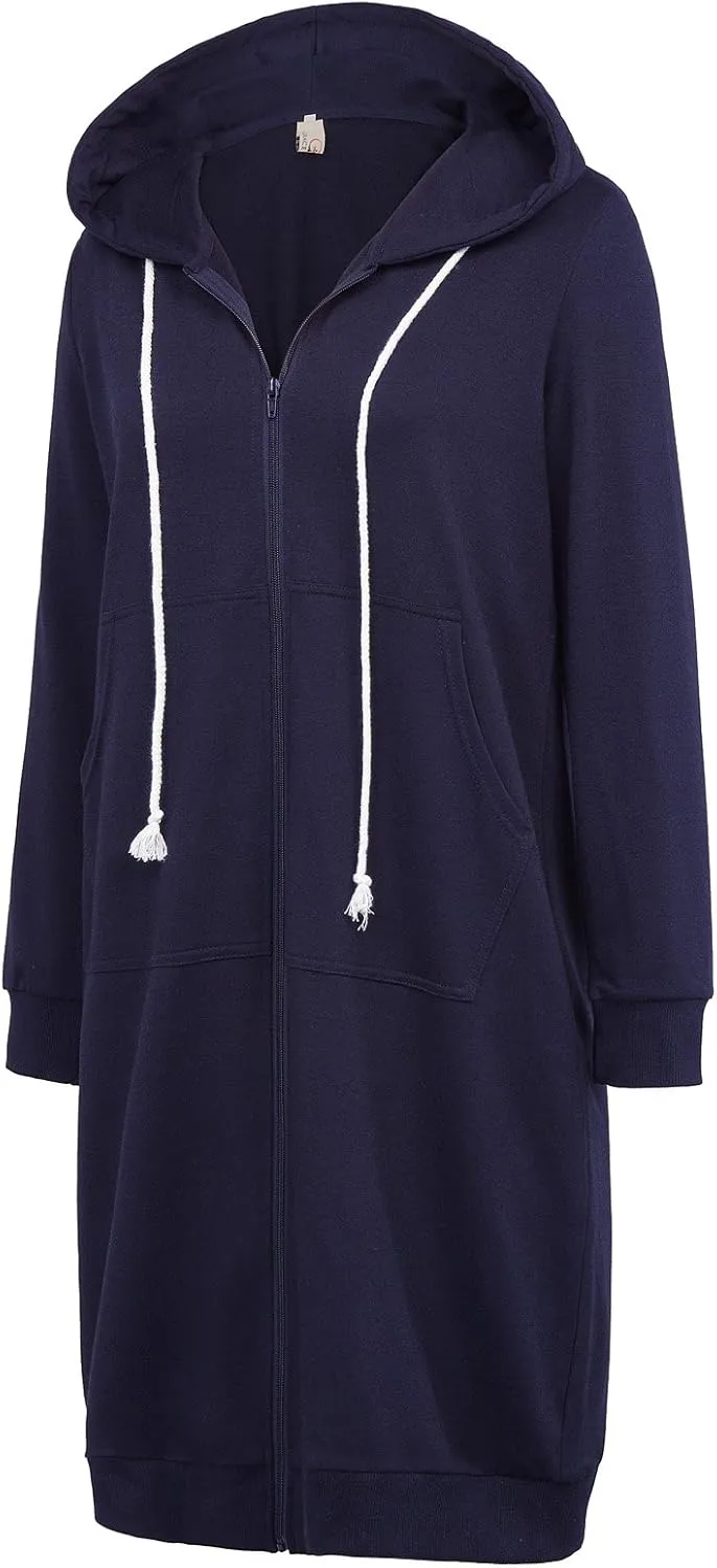 GRACE KARIN Women's Casual Pockets Zip up Hoodies Tunic Sweatshirt Long Hoodie Jacket