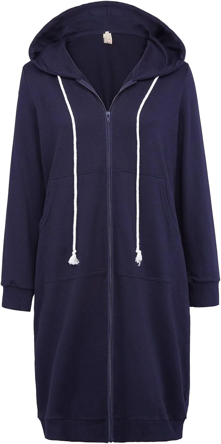 GRACE KARIN Women's Casual Pockets Zip up Hoodies Tunic Sweatshirt Long Hoodie Jacket