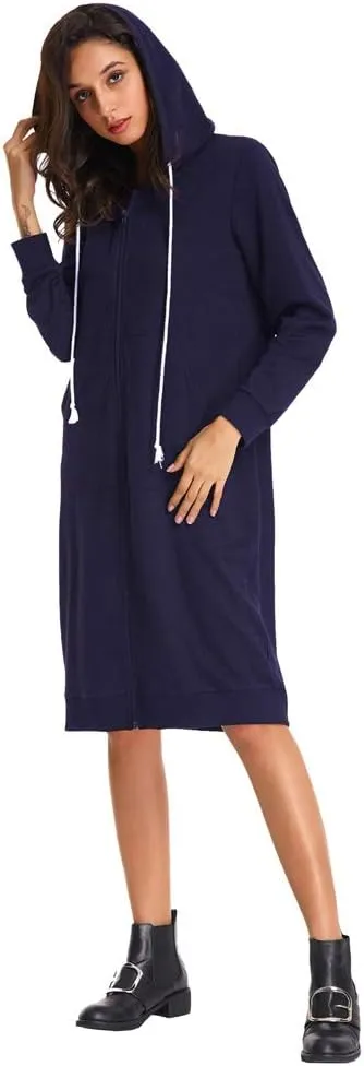 GRACE KARIN Women's Casual Pockets Zip up Hoodies Tunic Sweatshirt Long Hoodie Jacket