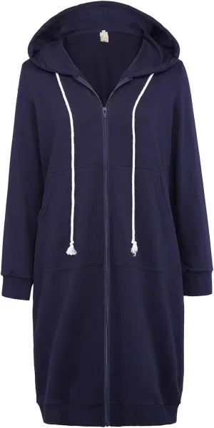 GRACE KARIN Women's Casual Pockets Zip up Hoodies Tunic Sweatshirt Long Hoodie Jacket