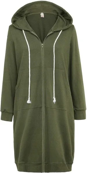 GRACE KARIN Women's Casual Pockets Zip up Hoodies Tunic Sweatshirt Long Hoodie Jacket