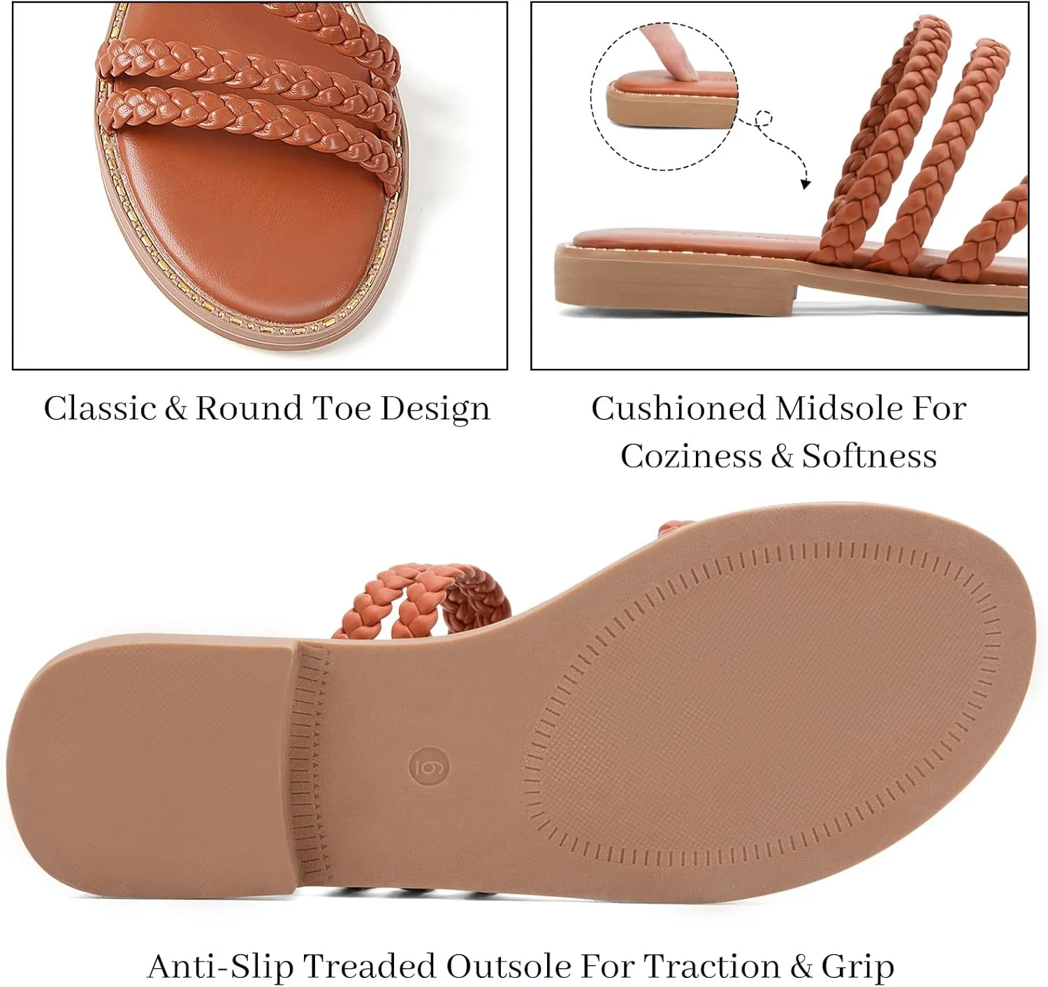 Greatonu Braided Sandals For Women 2025 Open Toe Fashion Slide Sandals Women Dressy Summer Flat US Size 6-11