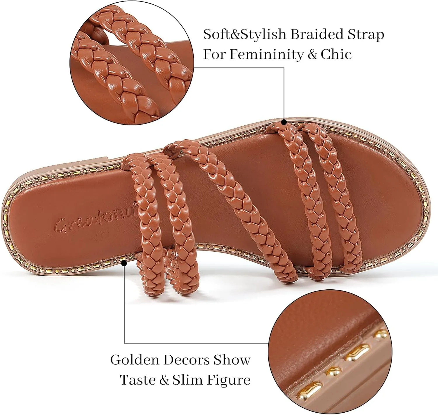 Greatonu Braided Sandals For Women 2025 Open Toe Fashion Slide Sandals Women Dressy Summer Flat US Size 6-11