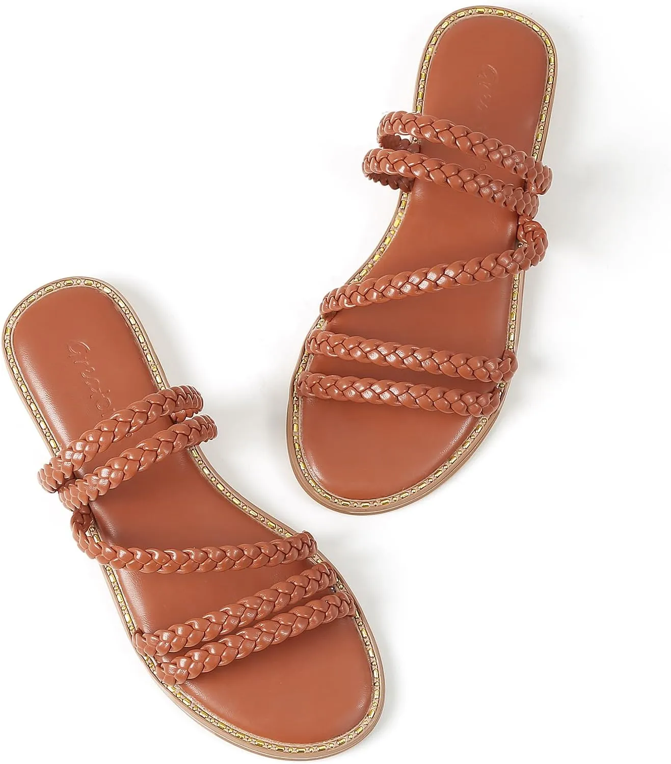 Greatonu Braided Sandals For Women 2025 Open Toe Fashion Slide Sandals Women Dressy Summer Flat US Size 6-11