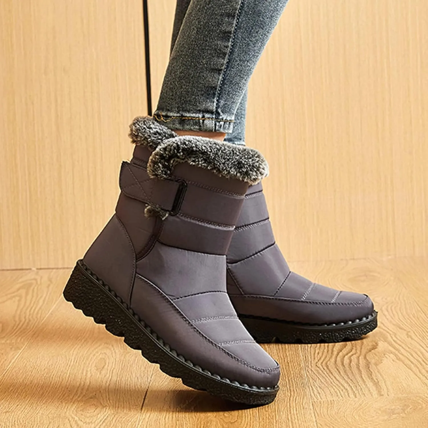 GUNIYIFS Womens Winter Snow Boots Winter Boot with Comfortable Flat Shoes for Women Warm Fur Lined Ankle Booties Outdoor Slip On Waterproof Short Boots