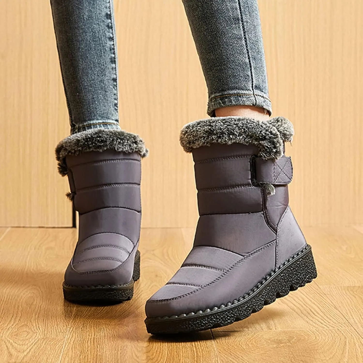 GUNIYIFS Womens Winter Snow Boots Winter Boot with Comfortable Flat Shoes for Women Warm Fur Lined Ankle Booties Outdoor Slip On Waterproof Short Boots