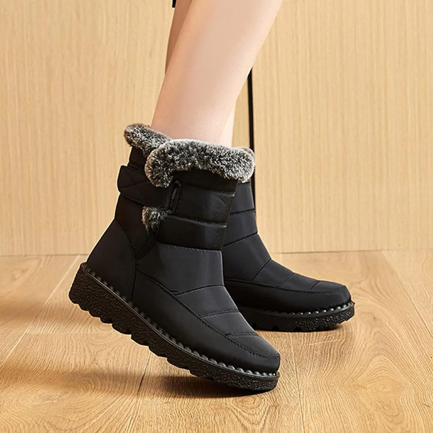 GUNIYIFS Womens Winter Snow Boots Winter Boot with Comfortable Flat Shoes for Women Warm Fur Lined Ankle Booties Outdoor Slip On Waterproof Short Boots