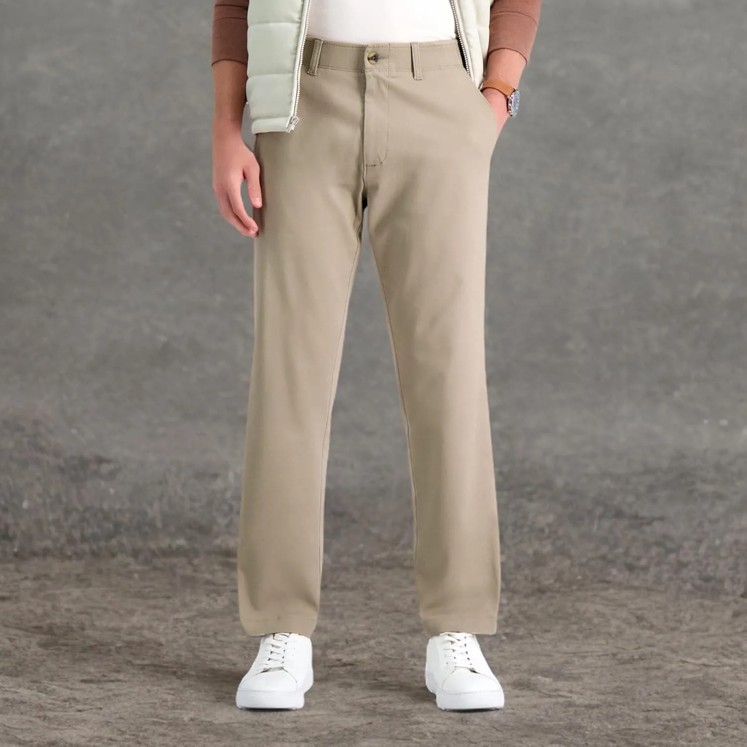 Haggar Men's Life Khaki Comfort Flat Front Straight Fit Chino Pant