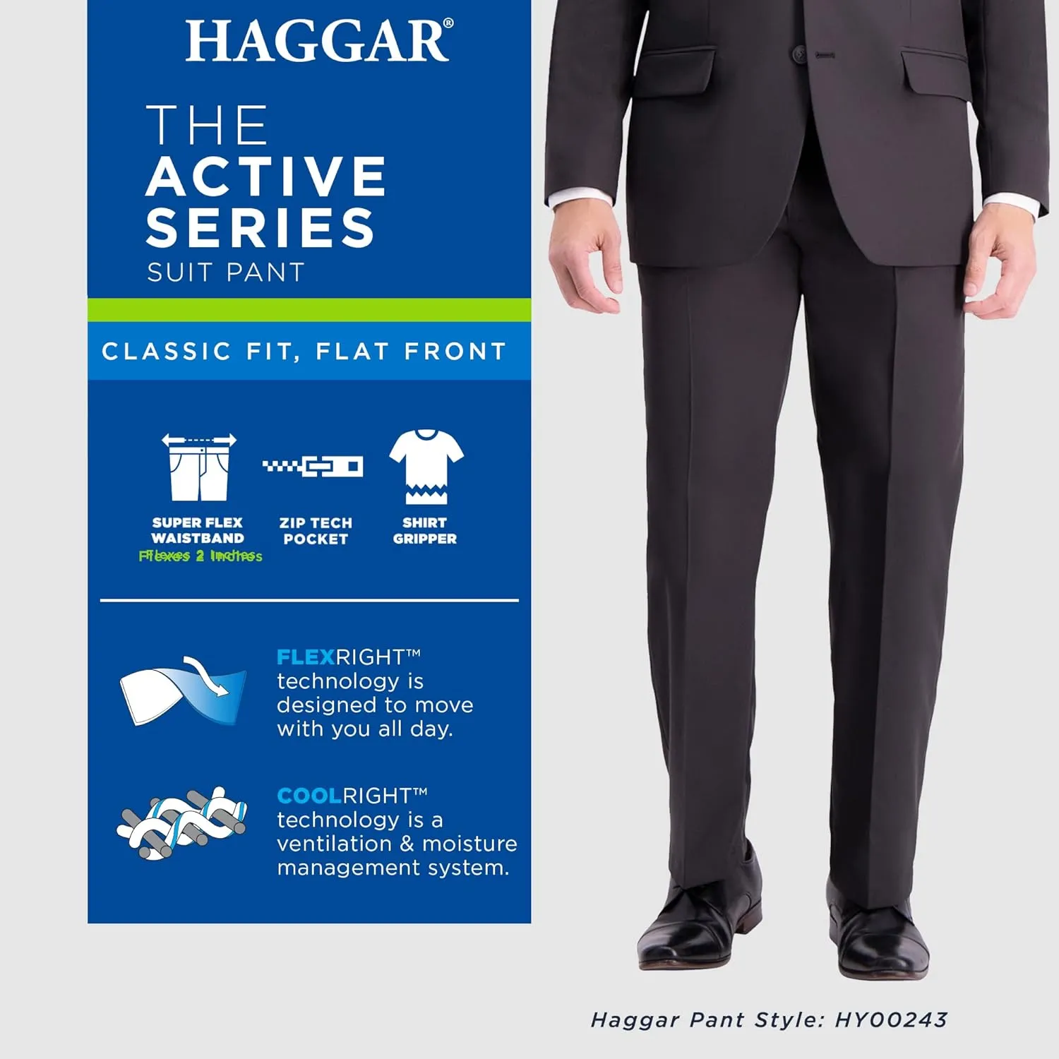 Haggar Men's The Active Series Stretch Classic Fit Suit Separate Pant Regular and Big & Tall Sizes