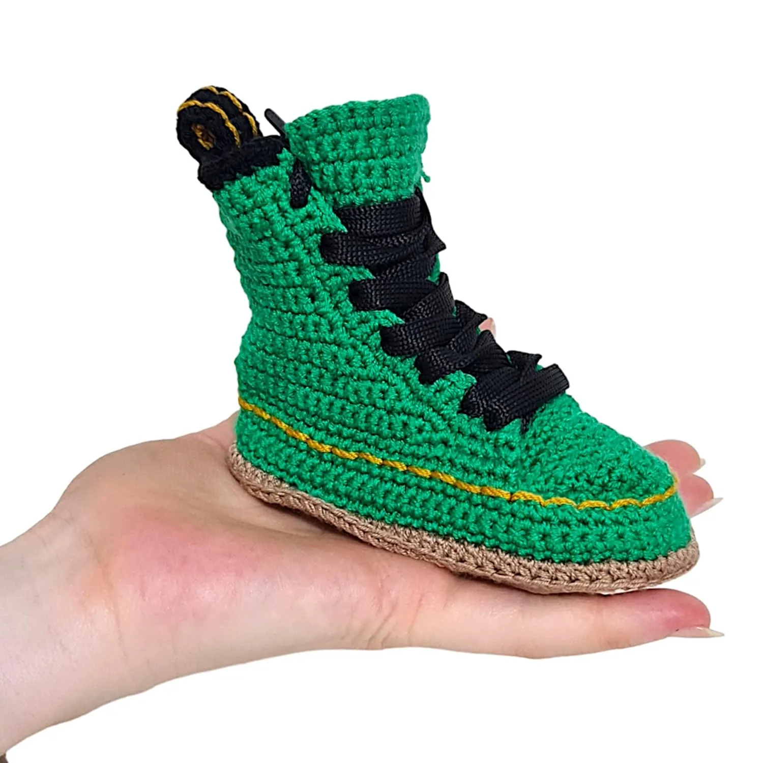 Handmade Crochet Baby Booties Emerald Green, Soft Sole Newborn Shoes, Gender Neutral Baby Gift, Personalized Newborn Knit Socks, Baby Knitted Sneakers