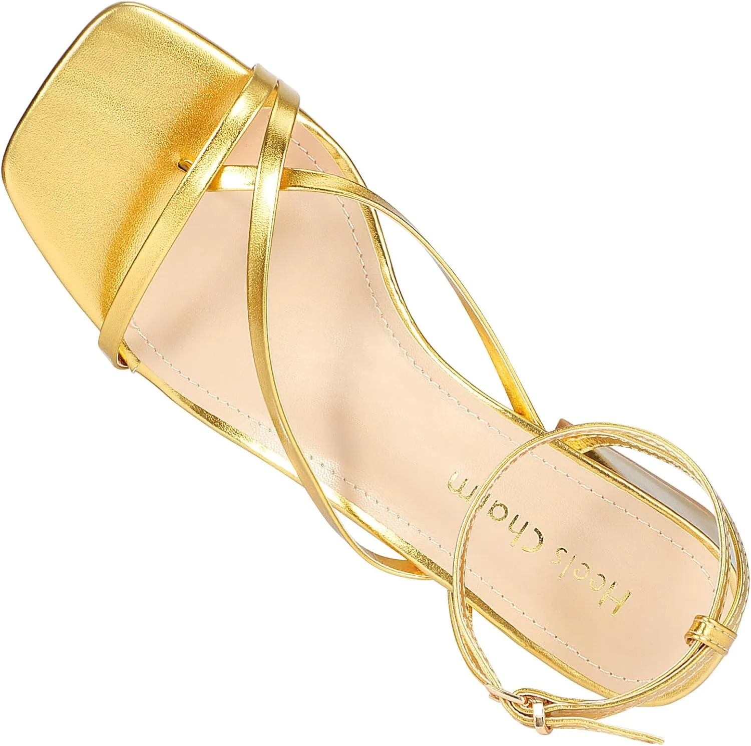 Heels Charm Women's Low Chunky Block Heeled Sandals 2.68 Inches Open Toe Cross Ankle Strap Block High Heel Sandal Dress Dancing Chunky Sandals Daily Work Party Wedding Shoes