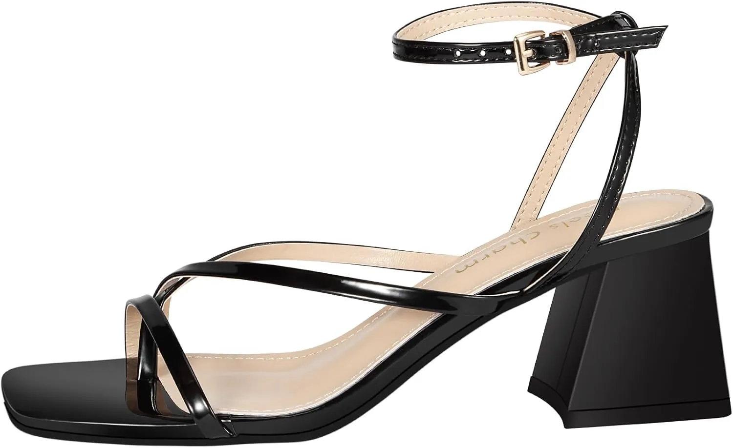 Heels Charm Women's Low Chunky Block Heeled Sandals 2.68 Inches Open Toe Cross Ankle Strap Block High Heel Sandal Dress Dancing Chunky Sandals Daily Work Party Wedding Shoes