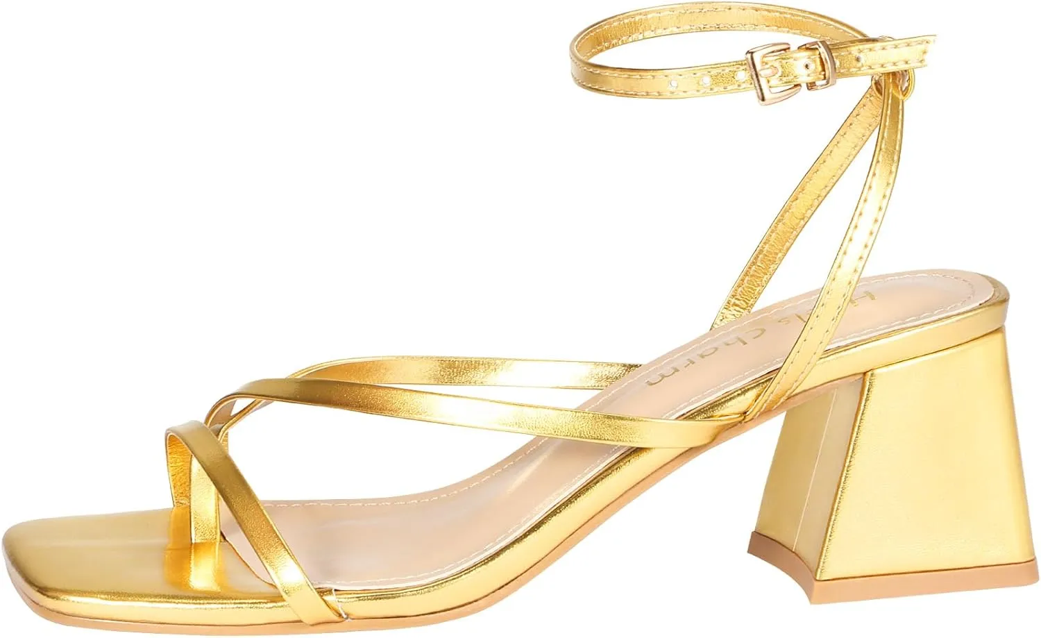 Heels Charm Women's Low Chunky Block Heeled Sandals 2.68 Inches Open Toe Cross Ankle Strap Block High Heel Sandal Dress Dancing Chunky Sandals Daily Work Party Wedding Shoes