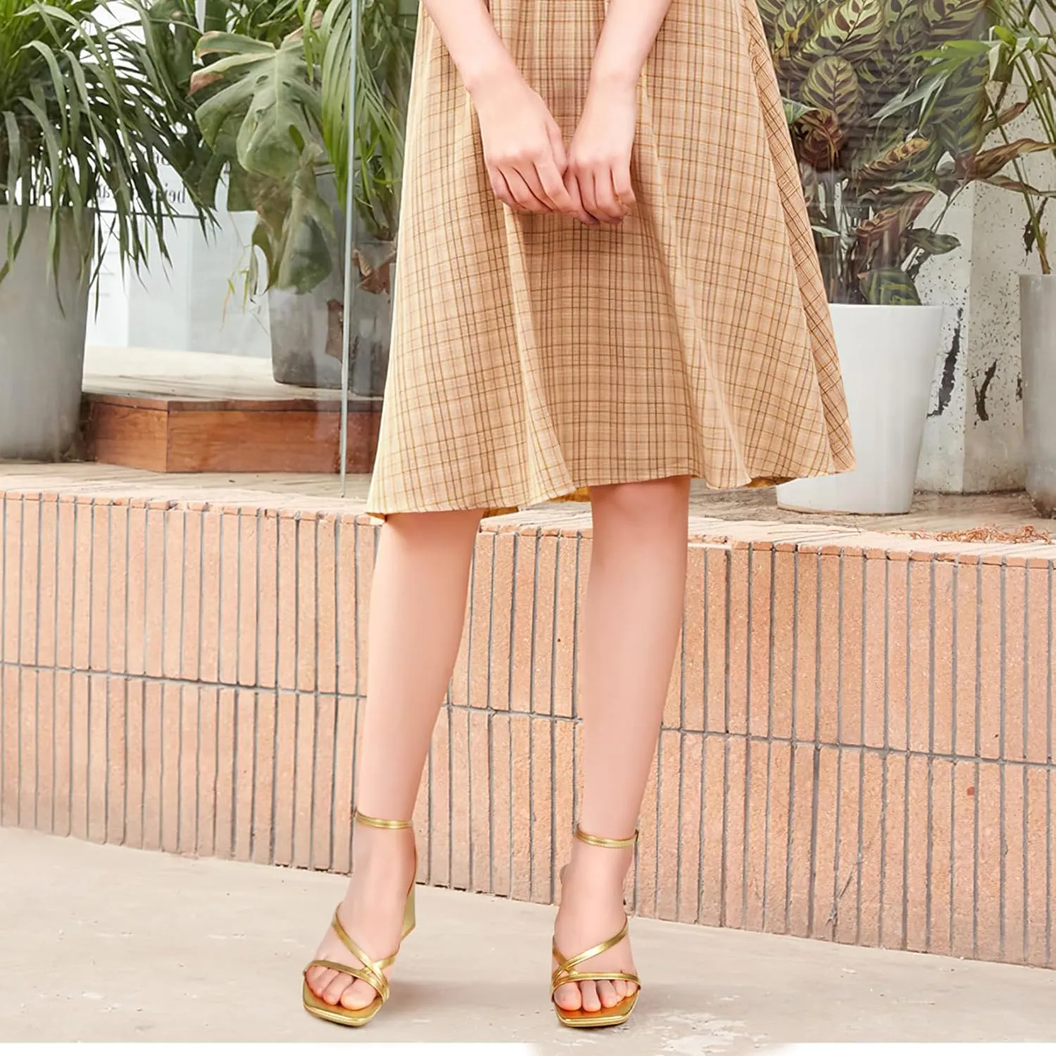 Heels Charm Women's Low Chunky Block Heeled Sandals 2.68 Inches Open Toe Cross Ankle Strap Block High Heel Sandal Dress Dancing Chunky Sandals Daily Work Party Wedding Shoes